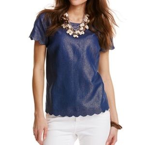 Vineyard Vines Shimmer Chambray Scalloped Top